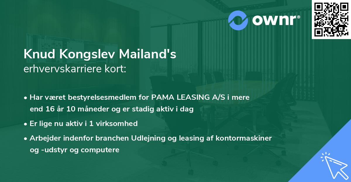 Knud Kongslev Mailand's erhvervskarriere kort