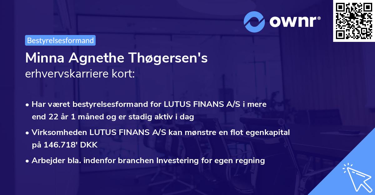 Minna Agnethe Thøgersen's erhvervskarriere kort