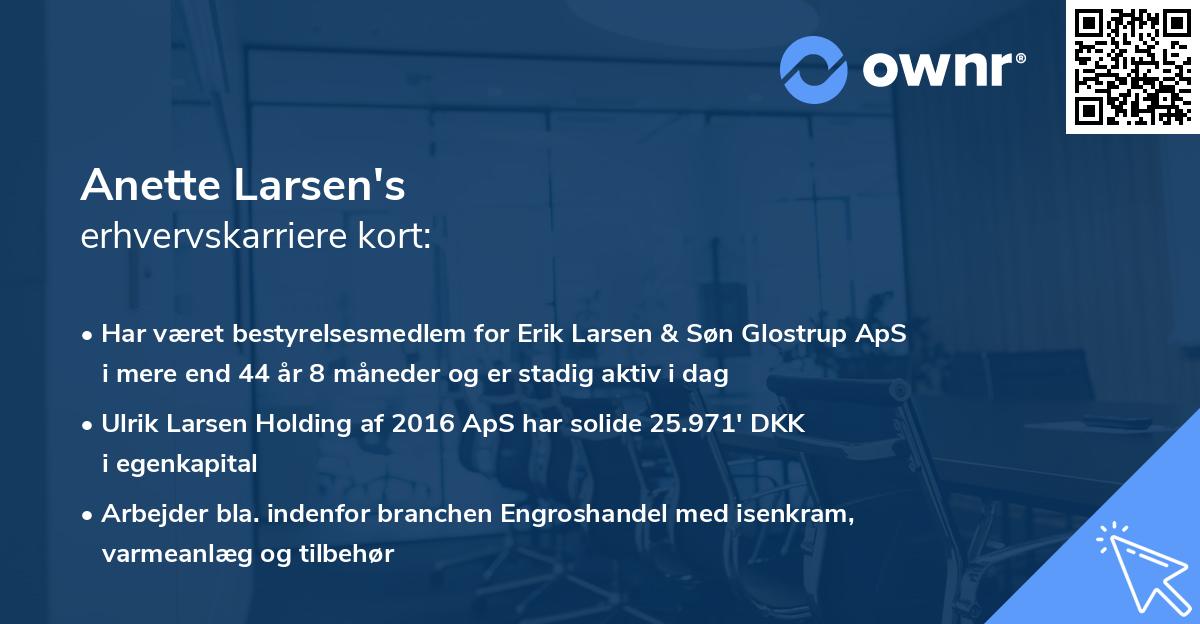 Anette Larsen's erhvervskarriere kort