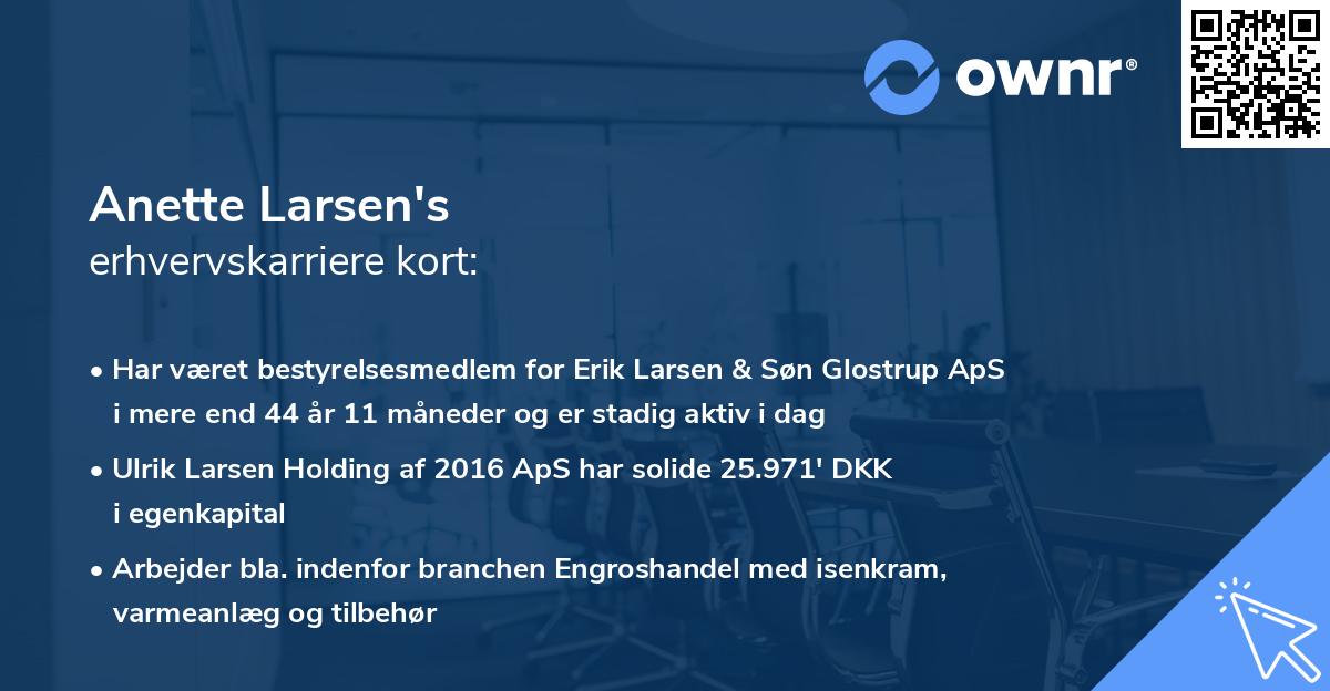 Anette Larsen's erhvervskarriere kort
