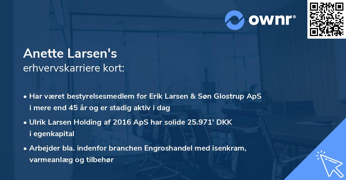 Anette Larsen's erhvervskarriere kort