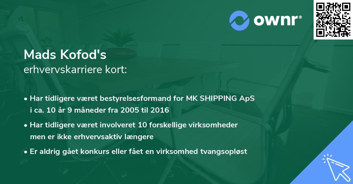 Mads Kofod's erhvervskarriere kort
