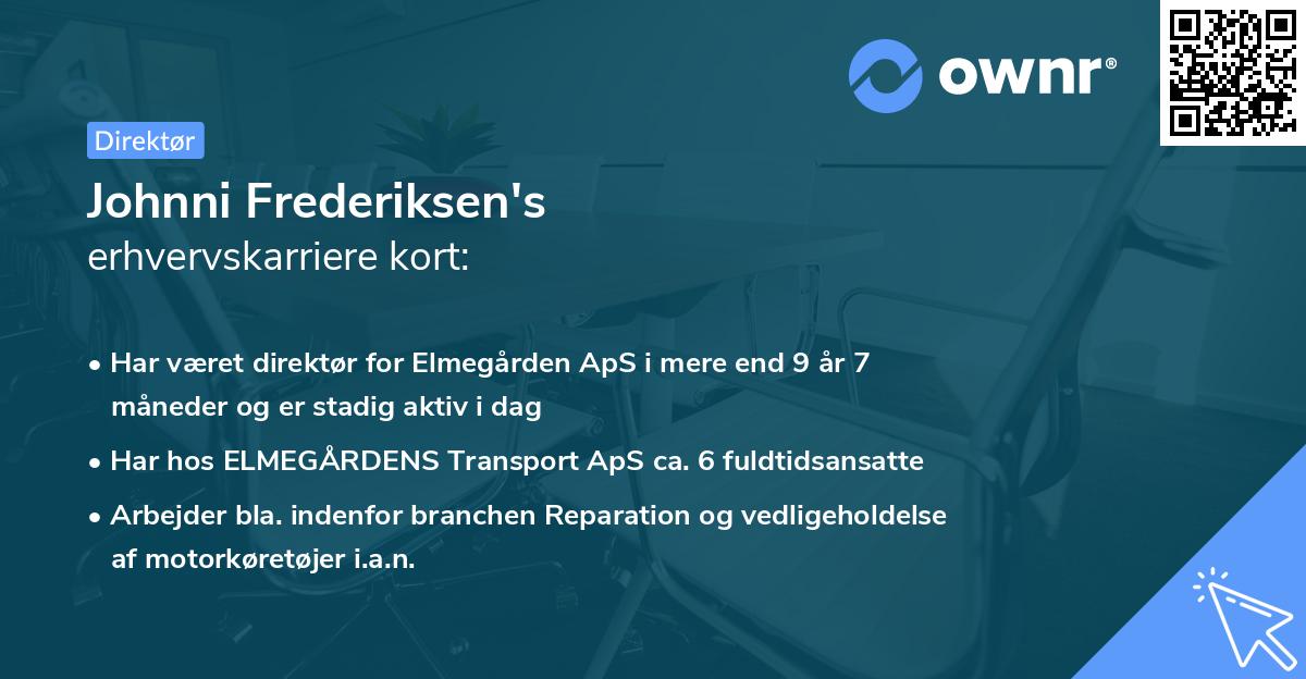 Johnni Frederiksen's erhvervskarriere kort