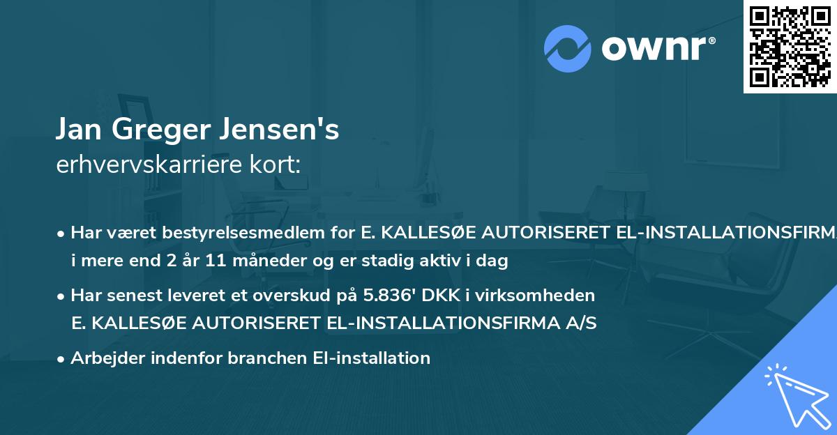 Jan Greger Jensen's erhvervskarriere kort
