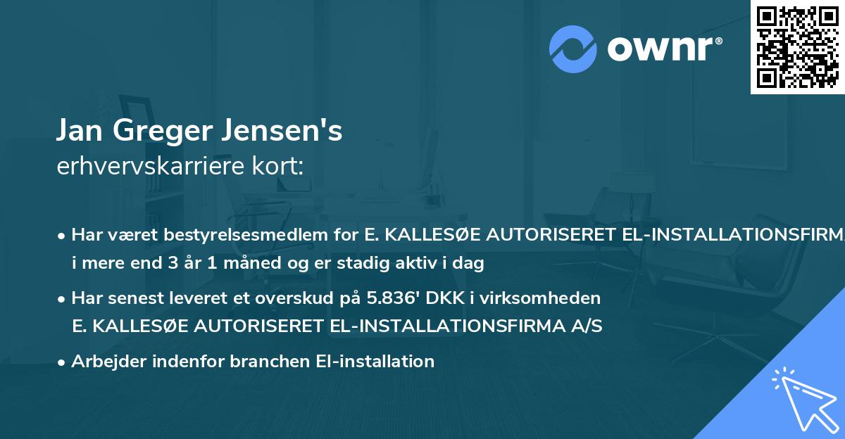 Jan Greger Jensen's erhvervskarriere kort