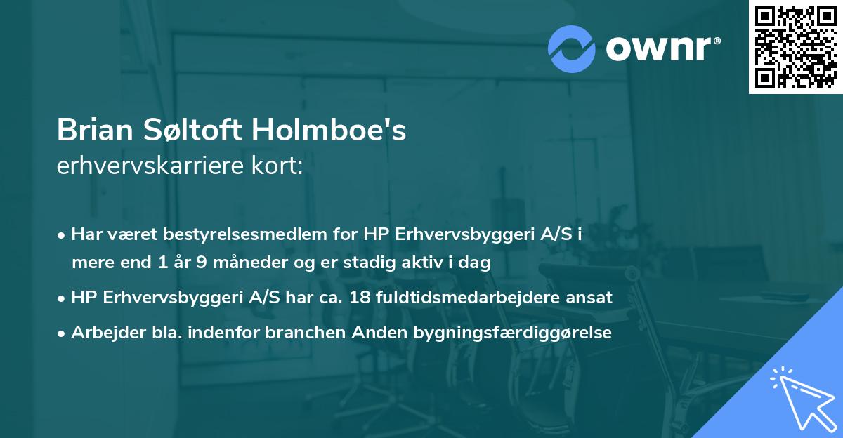 Brian Søltoft Holmboe's erhvervskarriere kort