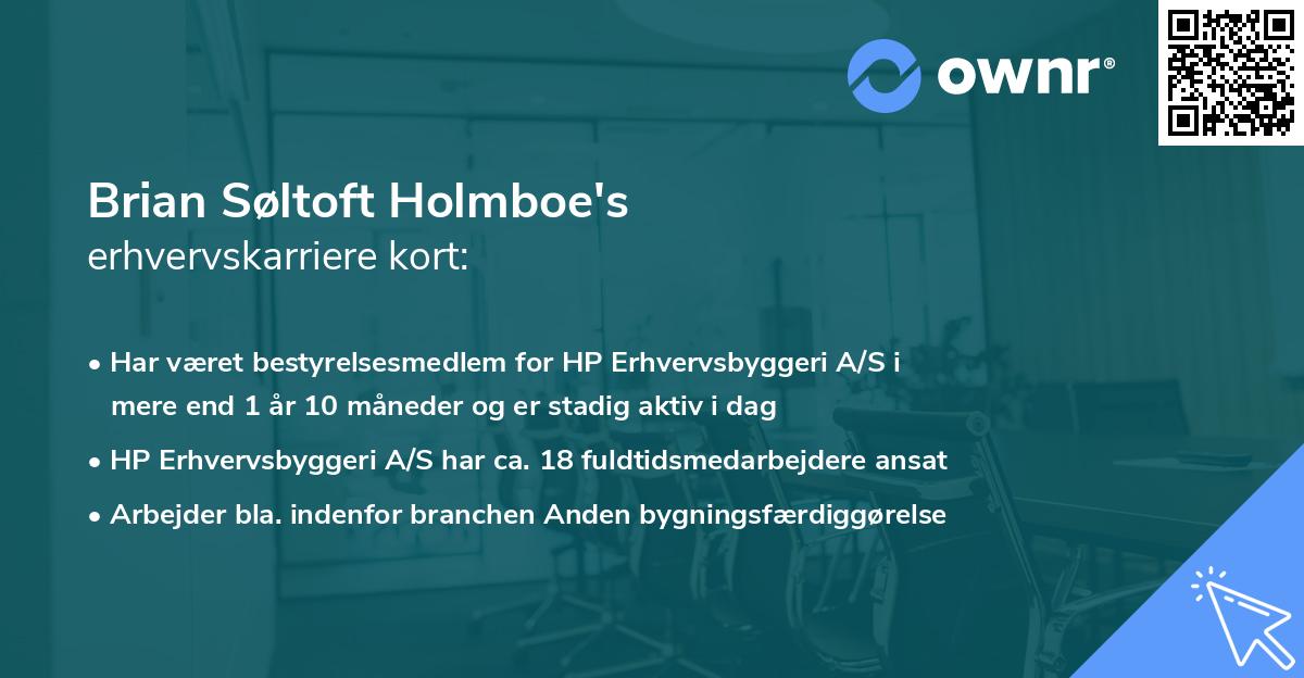 Brian Søltoft Holmboe's erhvervskarriere kort
