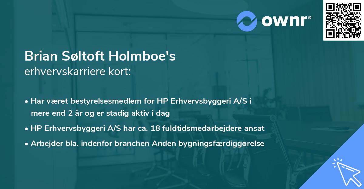 Brian Søltoft Holmboe's erhvervskarriere kort