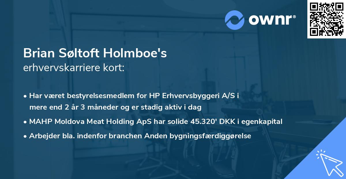 Brian Søltoft Holmboe's erhvervskarriere kort