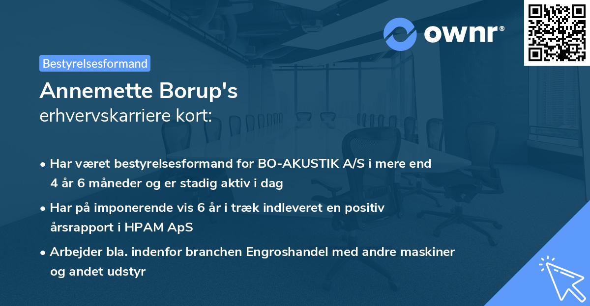 Annemette Borup's erhvervskarriere kort