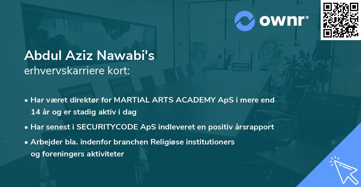 Abdul Aziz Nawabi's erhvervskarriere kort