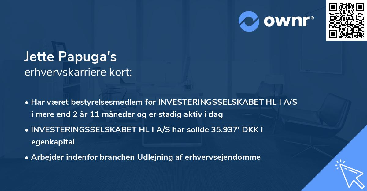 Jette Papuga's erhvervskarriere kort