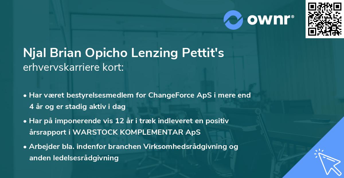 Njal Brian Opicho Lenzing Pettit's erhvervskarriere kort