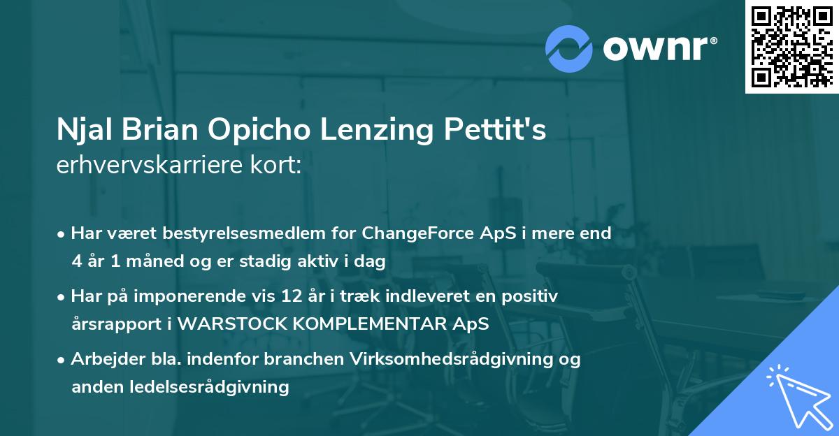 Njal Brian Opicho Lenzing Pettit's erhvervskarriere kort
