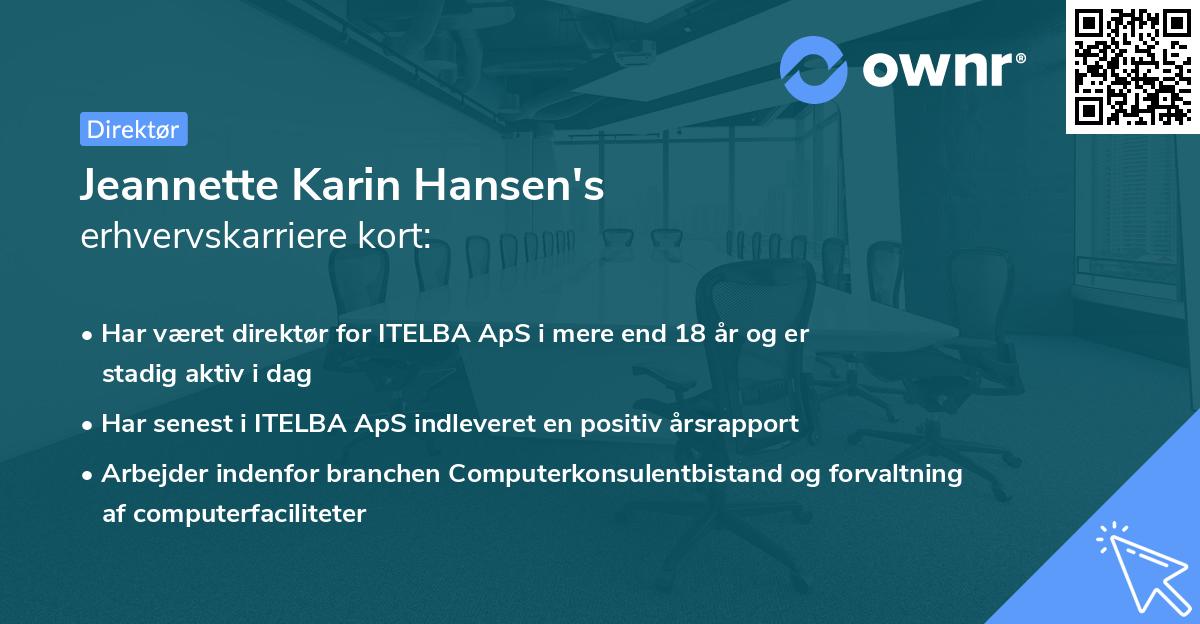 Jeannette Karin Hansen's erhvervskarriere kort