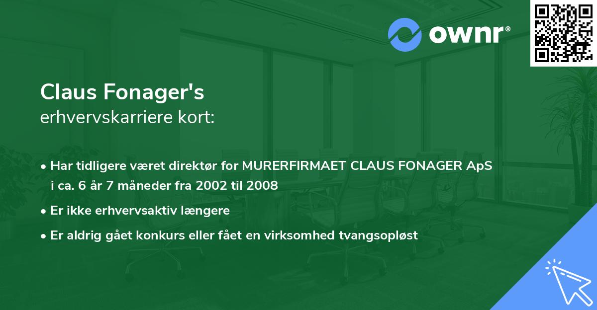 Claus Fonager's erhvervskarriere kort