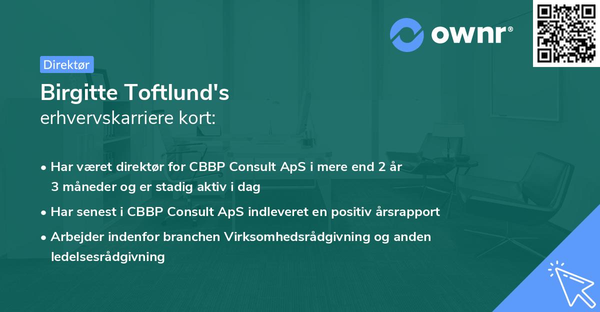 Birgitte Toftlund's erhvervskarriere kort