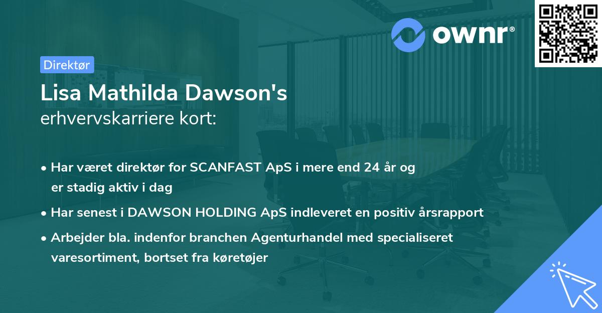 Lisa Mathilda Dawson's erhvervskarriere kort