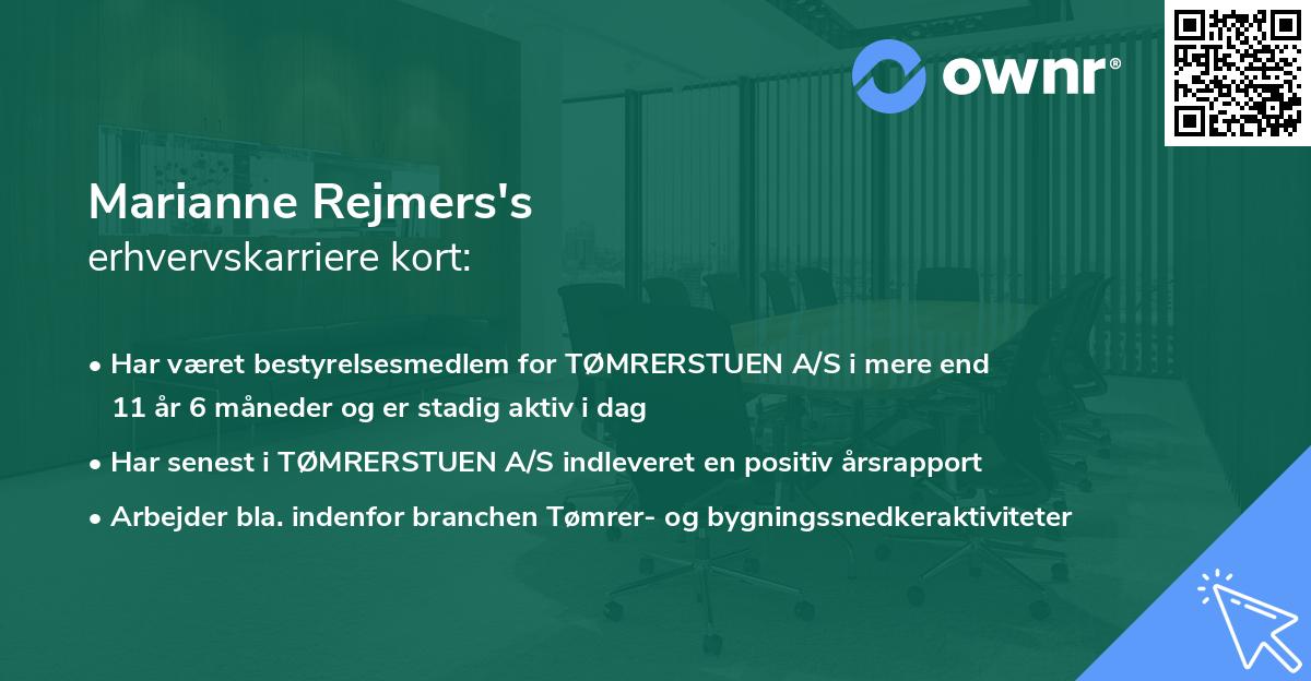 Marianne Rejmers's erhvervskarriere kort