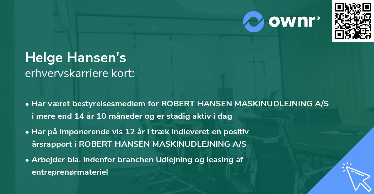 Helge Hansen's erhvervskarriere kort