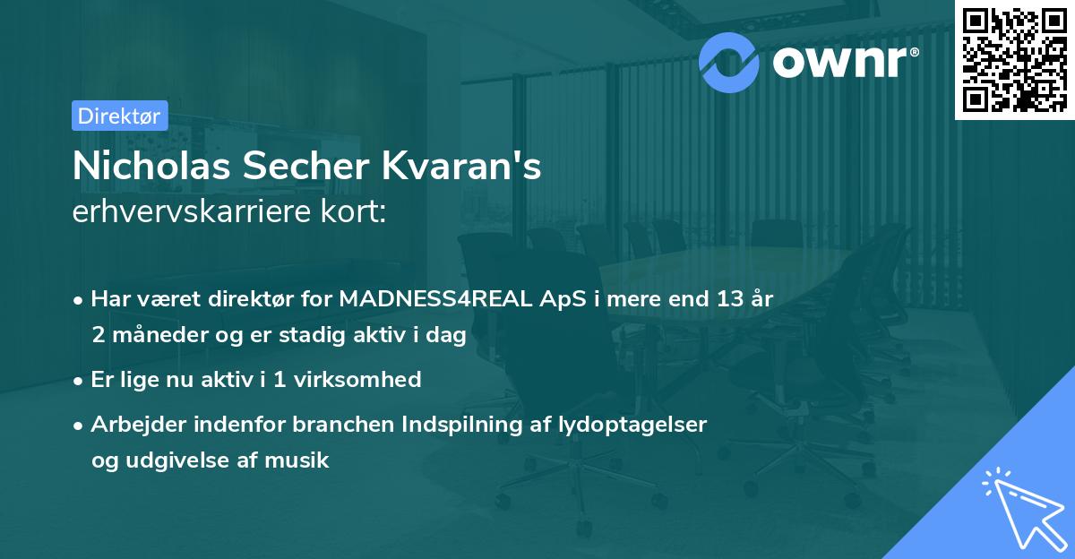 Nicholas Secher Kvaran's erhvervskarriere kort