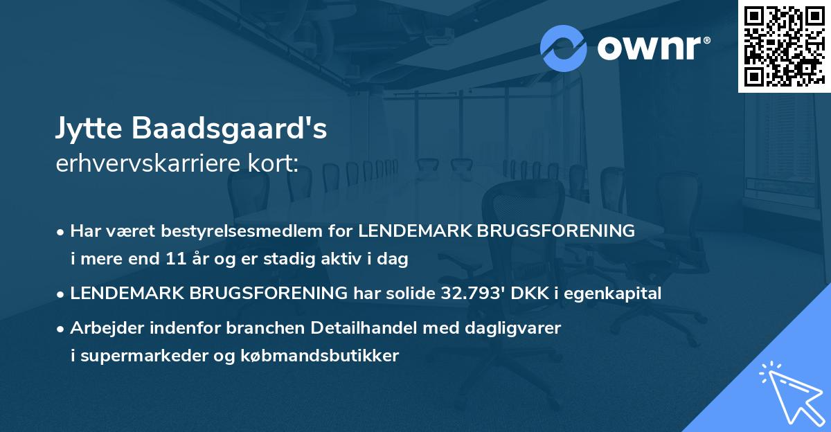 Jytte Baadsgaard's erhvervskarriere kort