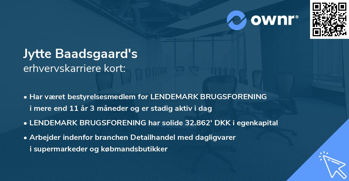Jytte Baadsgaard's erhvervskarriere kort