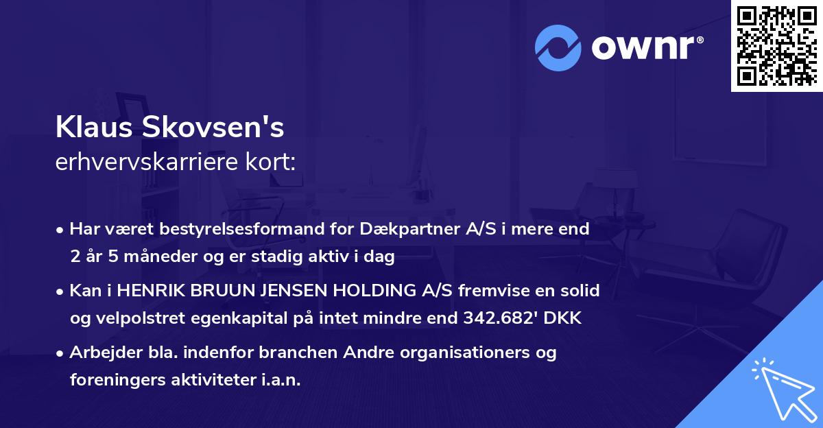 Klaus Skovsen's erhvervskarriere kort