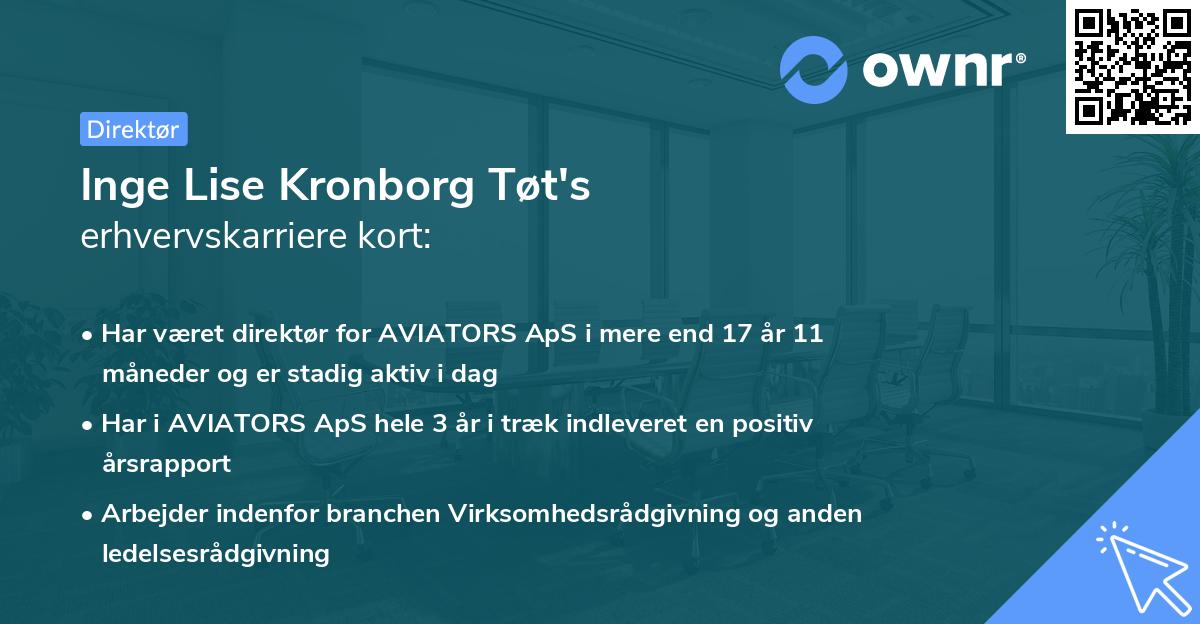 Inge Lise Kronborg Tøt's erhvervskarriere kort