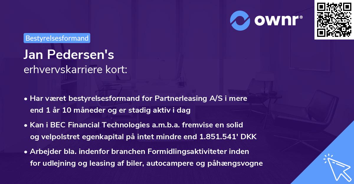 Jan Pedersen's erhvervskarriere kort