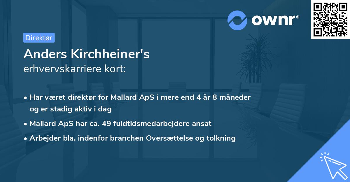 Anders Kirchheiner's erhvervskarriere kort