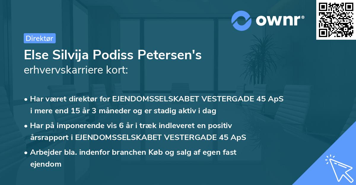 Else Silvija Podiss Petersen's erhvervskarriere kort