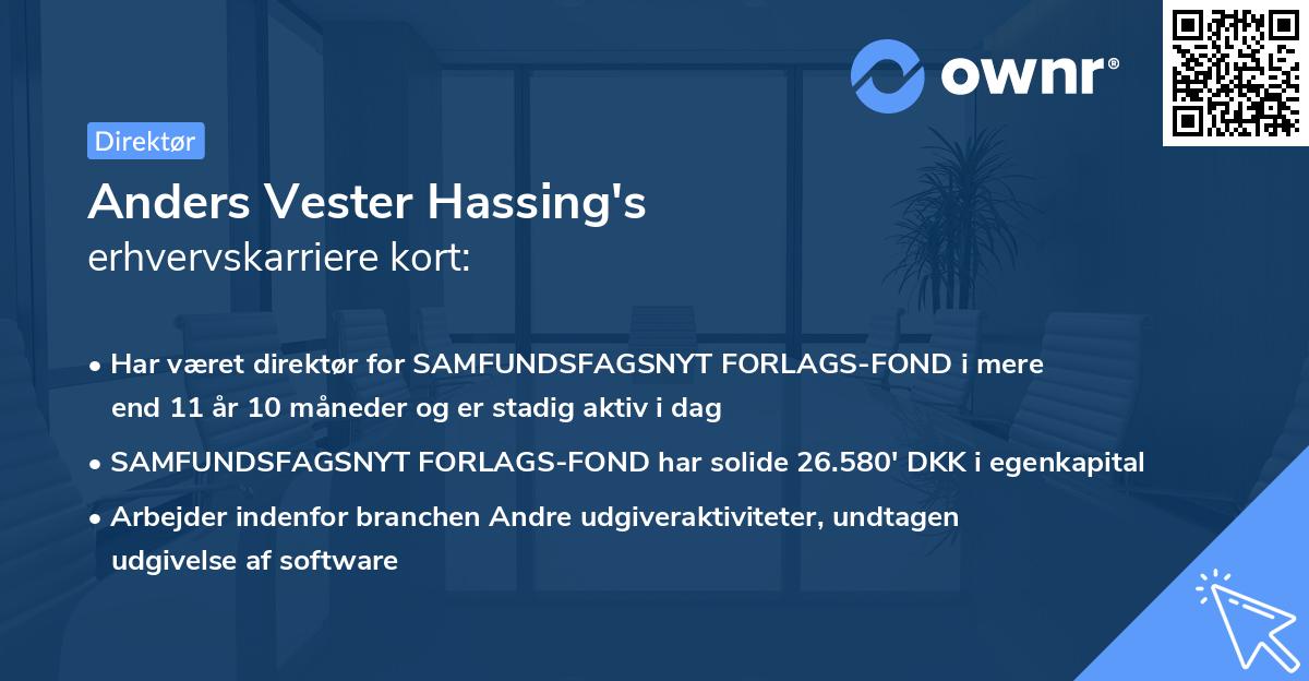 Anders Vester Hassing's erhvervskarriere kort