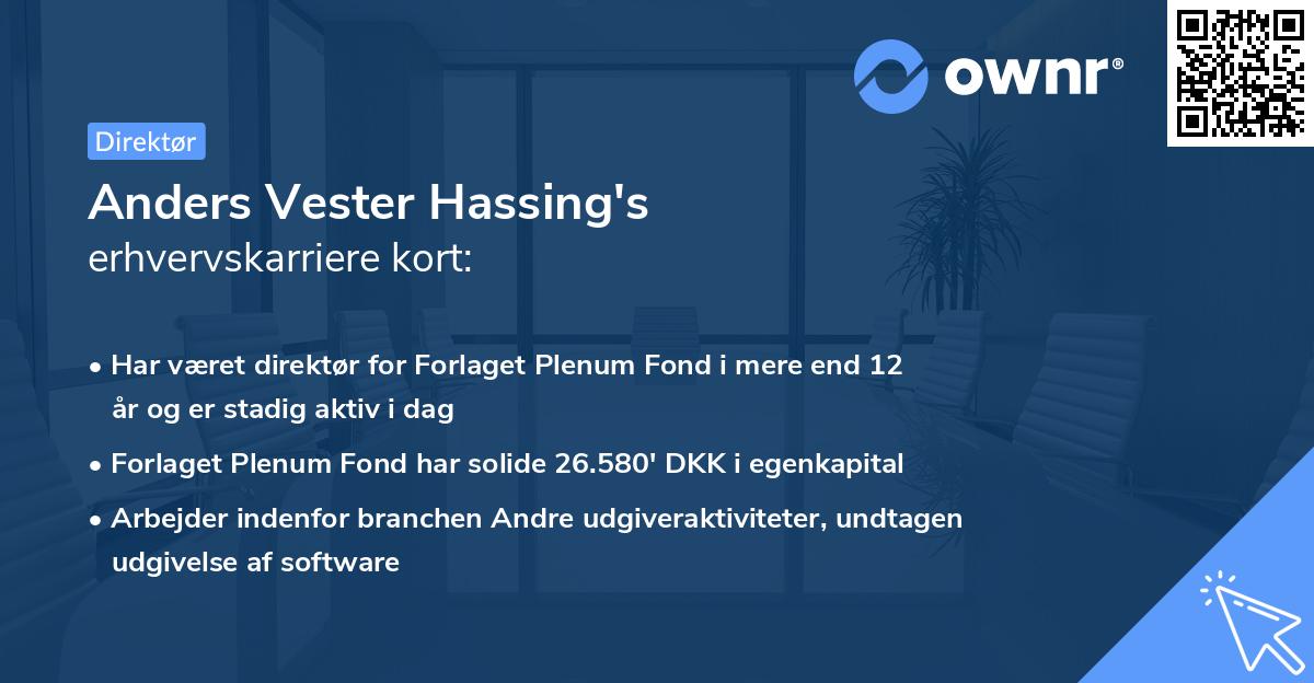 Anders Vester Hassing's erhvervskarriere kort