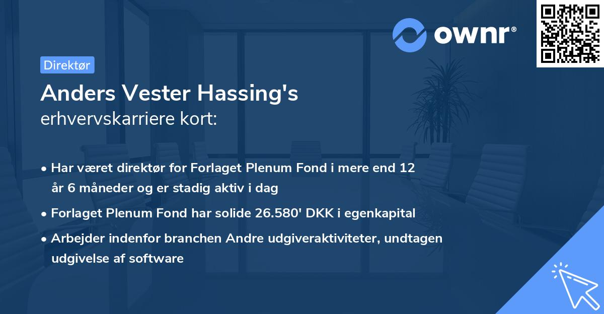 Anders Vester Hassing's erhvervskarriere kort