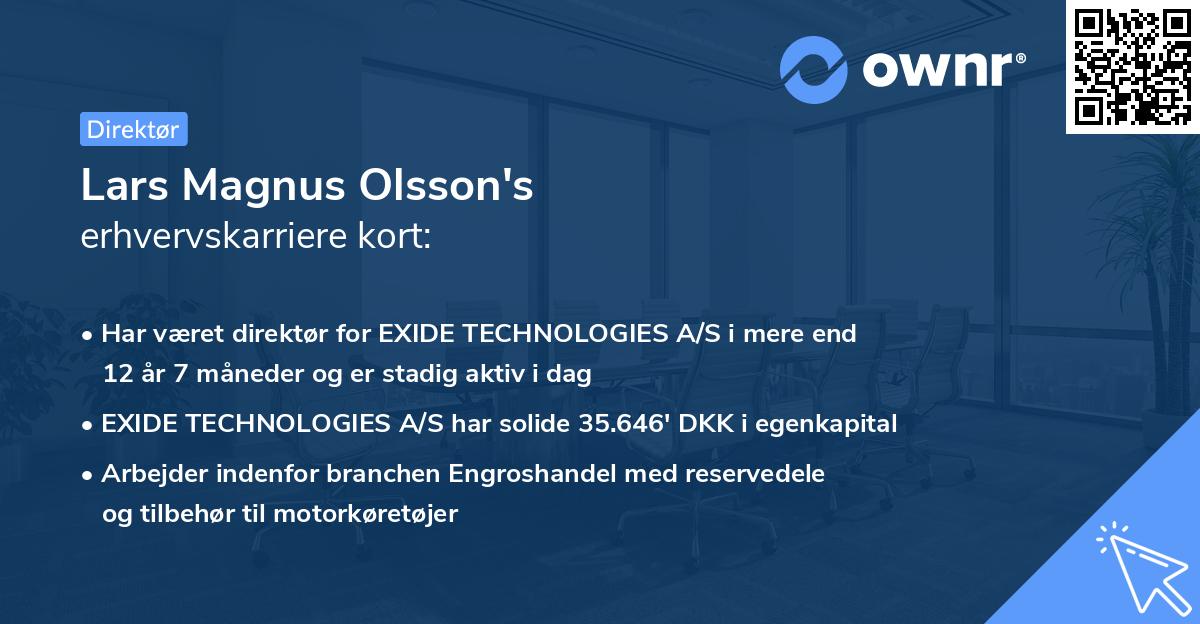 Lars Magnus Olsson's erhvervskarriere kort
