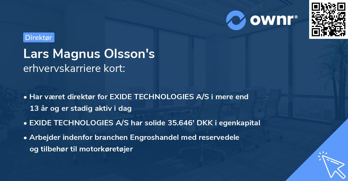 Lars Magnus Olsson's erhvervskarriere kort