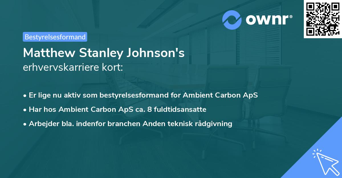 Matthew Stanley Johnson's erhvervskarriere kort