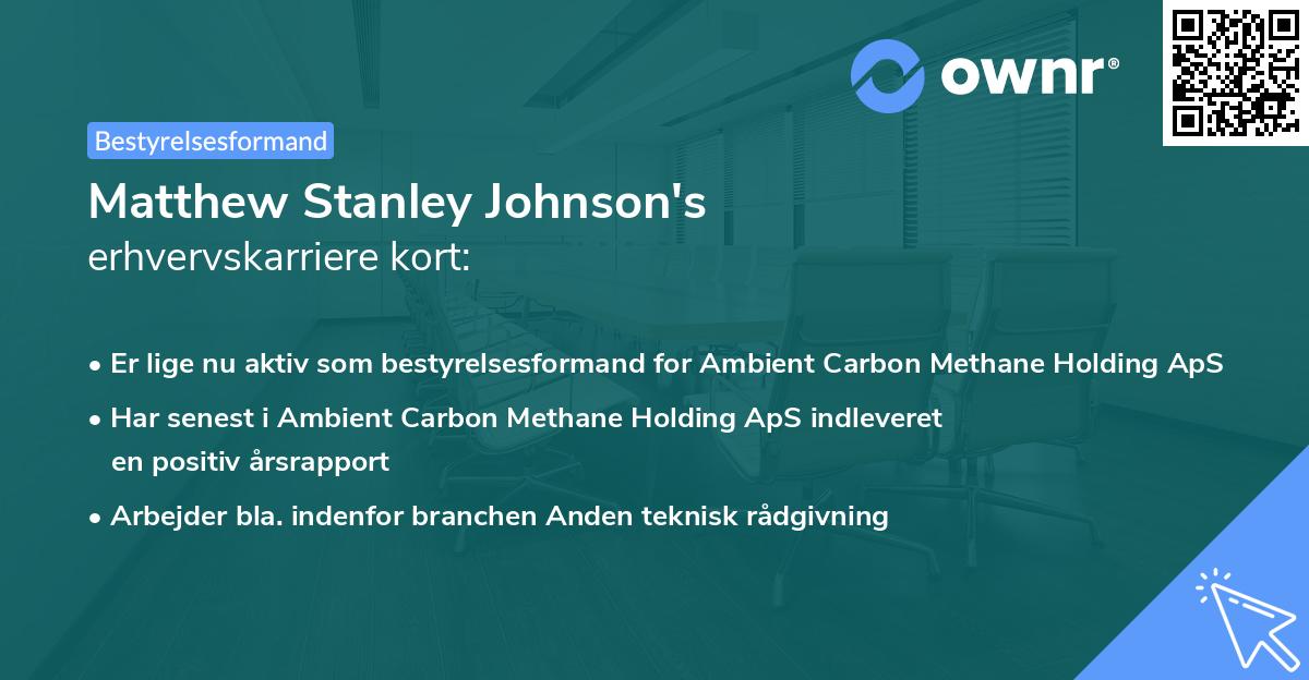 Matthew Stanley Johnson's erhvervskarriere kort