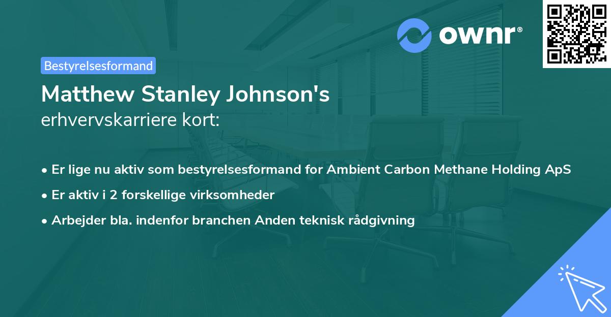 Matthew Stanley Johnson's erhvervskarriere kort