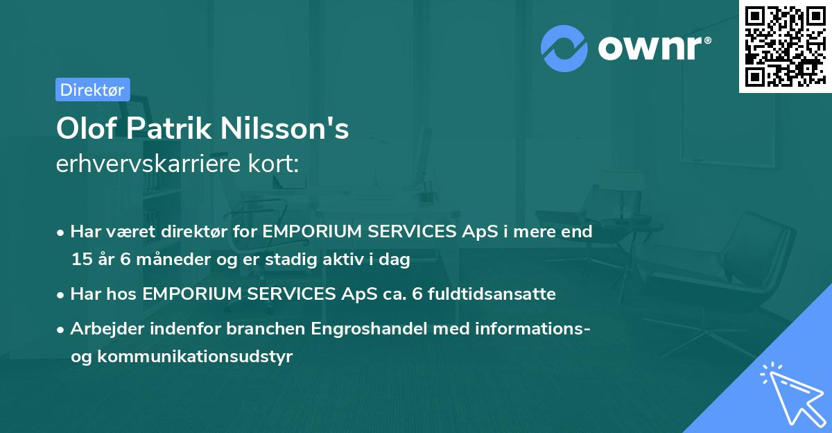 Olof Patrik Nilsson's erhvervskarriere kort