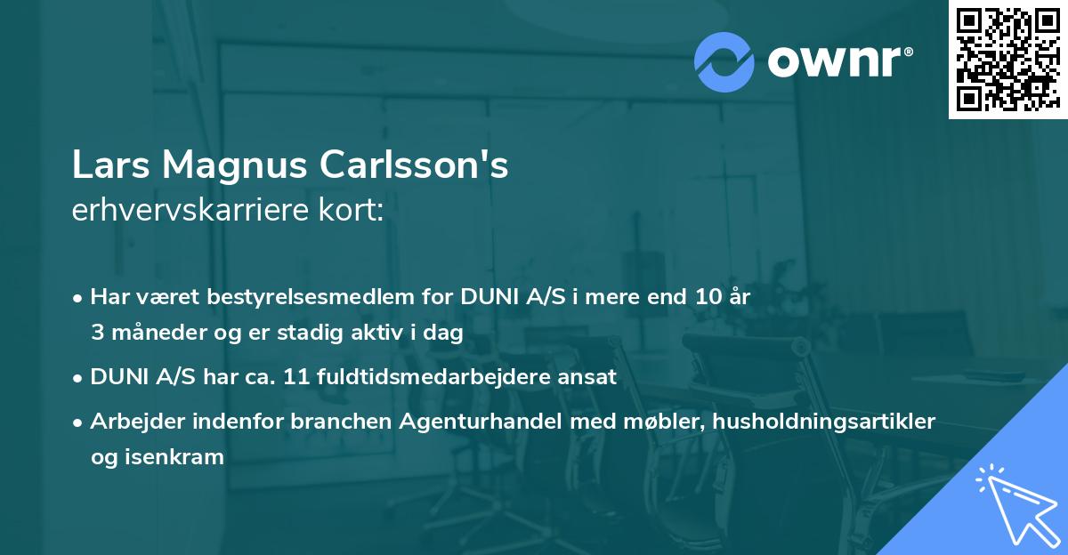 Lars Magnus Carlsson's erhvervskarriere kort