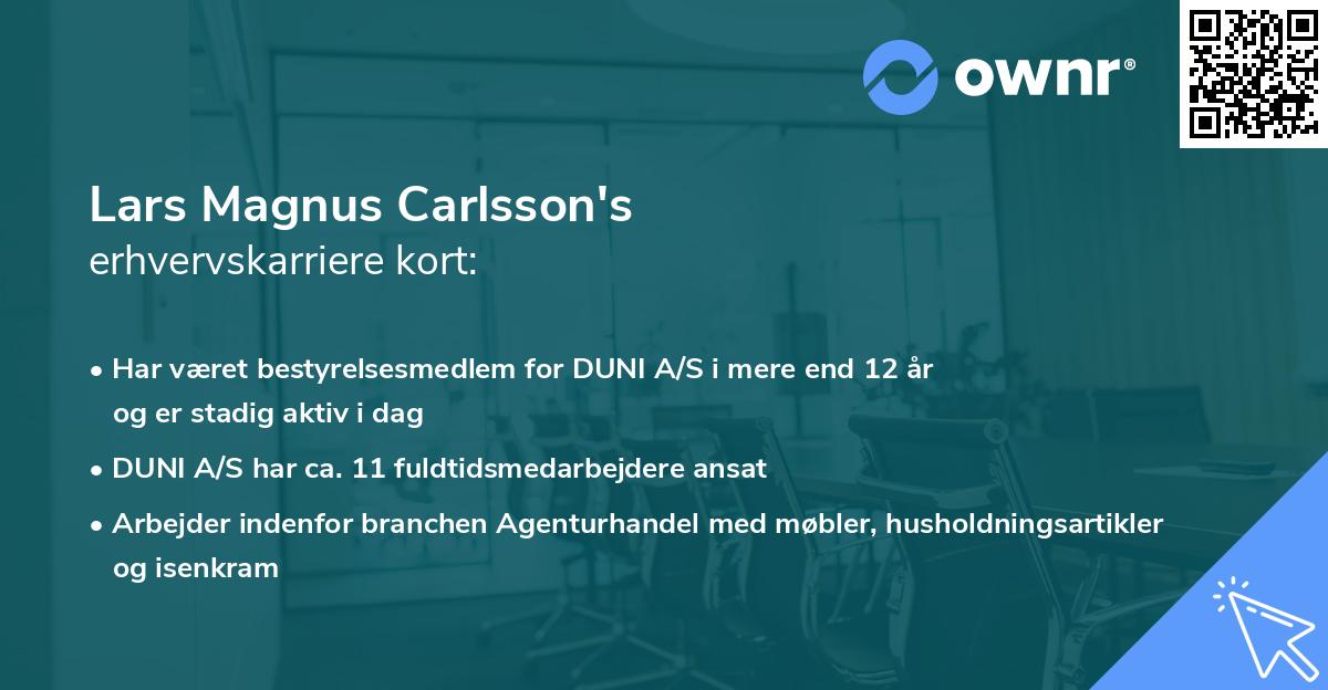 Lars Magnus Carlsson's erhvervskarriere kort