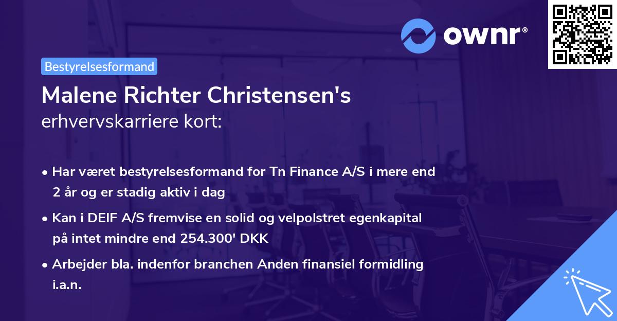 Malene Richter Christensen's erhvervskarriere kort