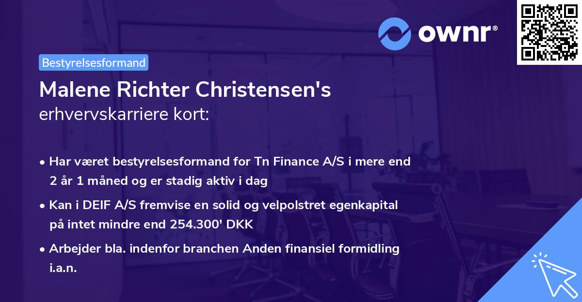 Malene Richter Christensen's erhvervskarriere kort