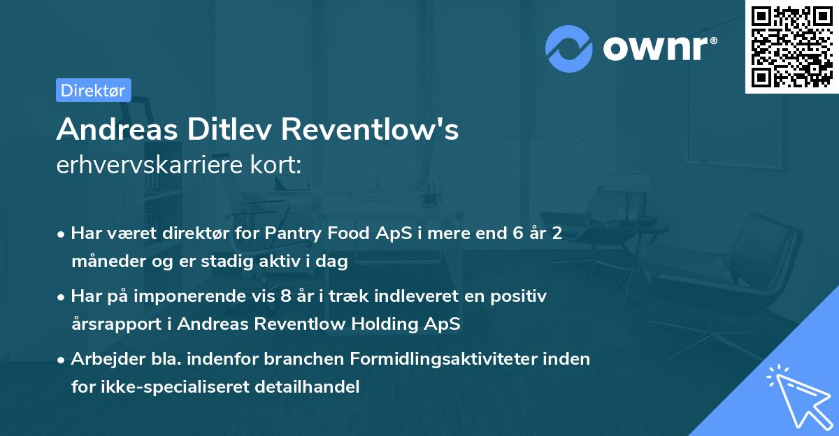 Andreas Ditlev Reventlow's erhvervskarriere kort