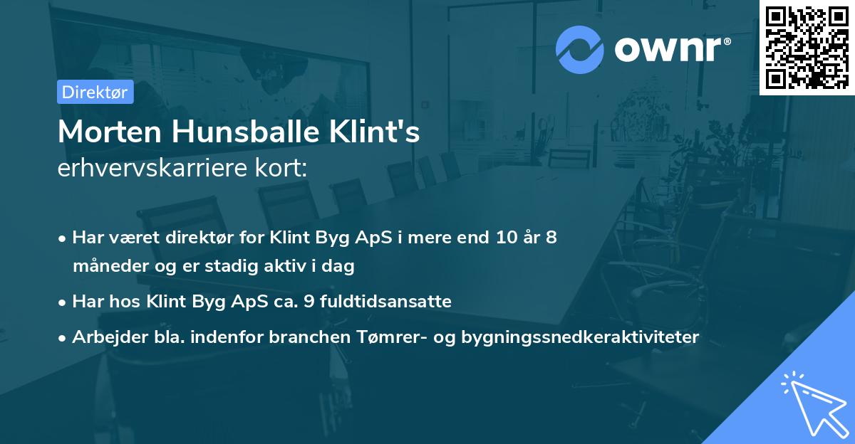 Morten Hunsballe Klint's erhvervskarriere kort