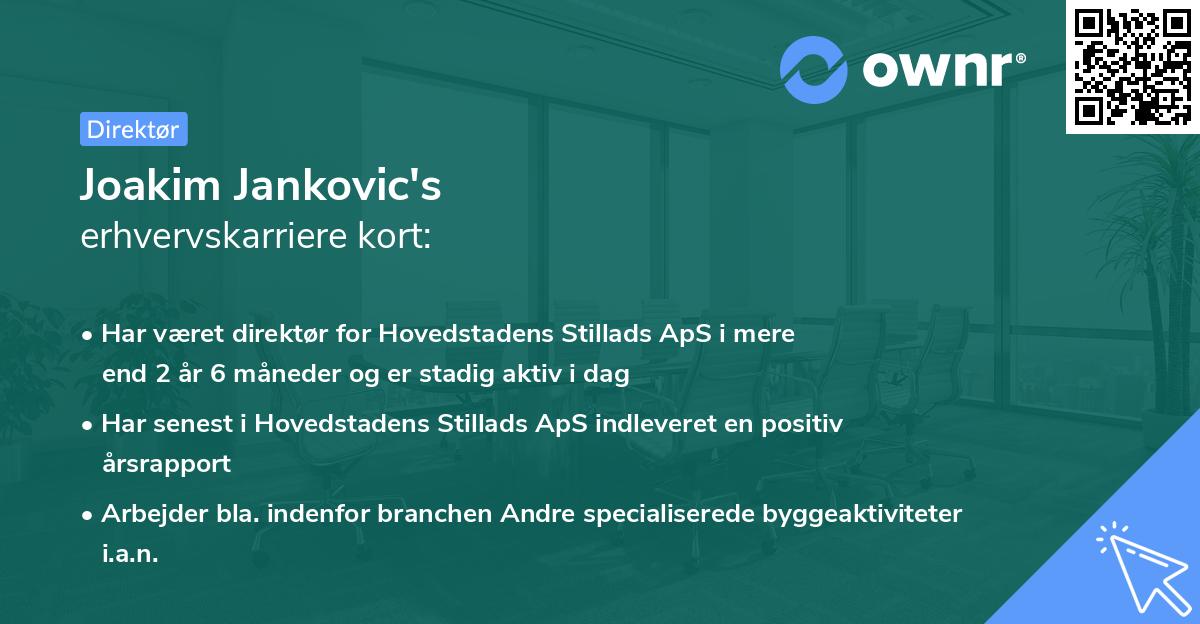 Joakim Jankovic's erhvervskarriere kort