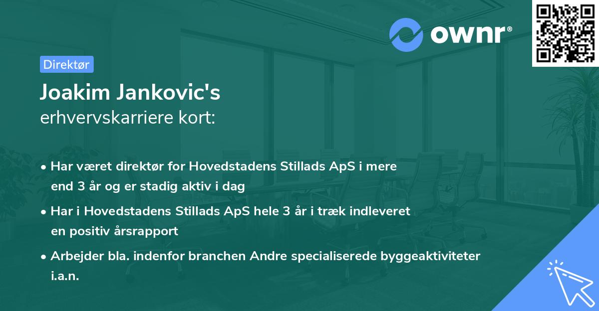 Joakim Jankovic's erhvervskarriere kort