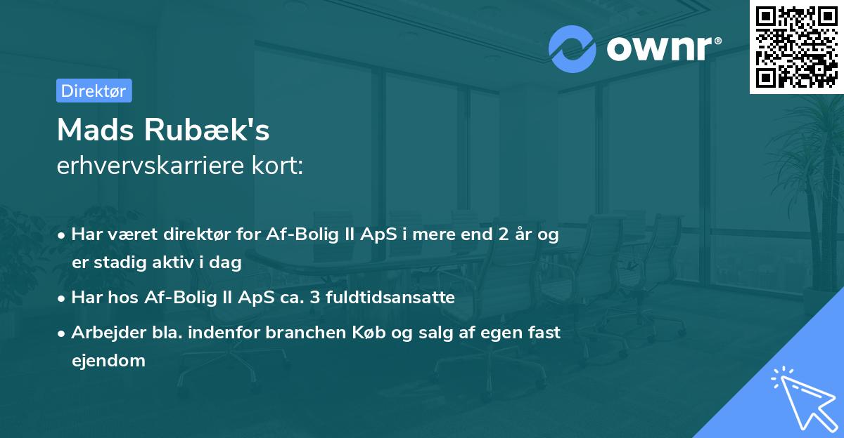 Mads Rubæk's erhvervskarriere kort